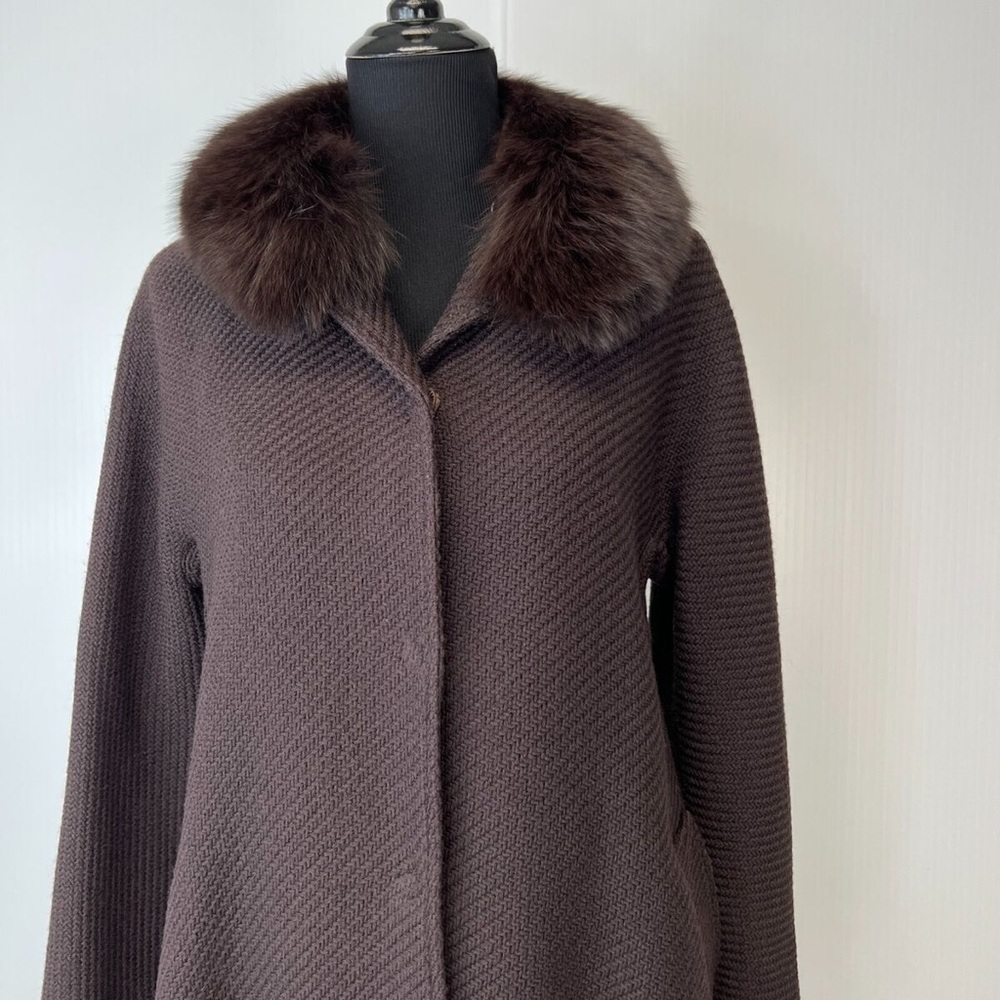 Max Studio Wool Coat with Fox Trim